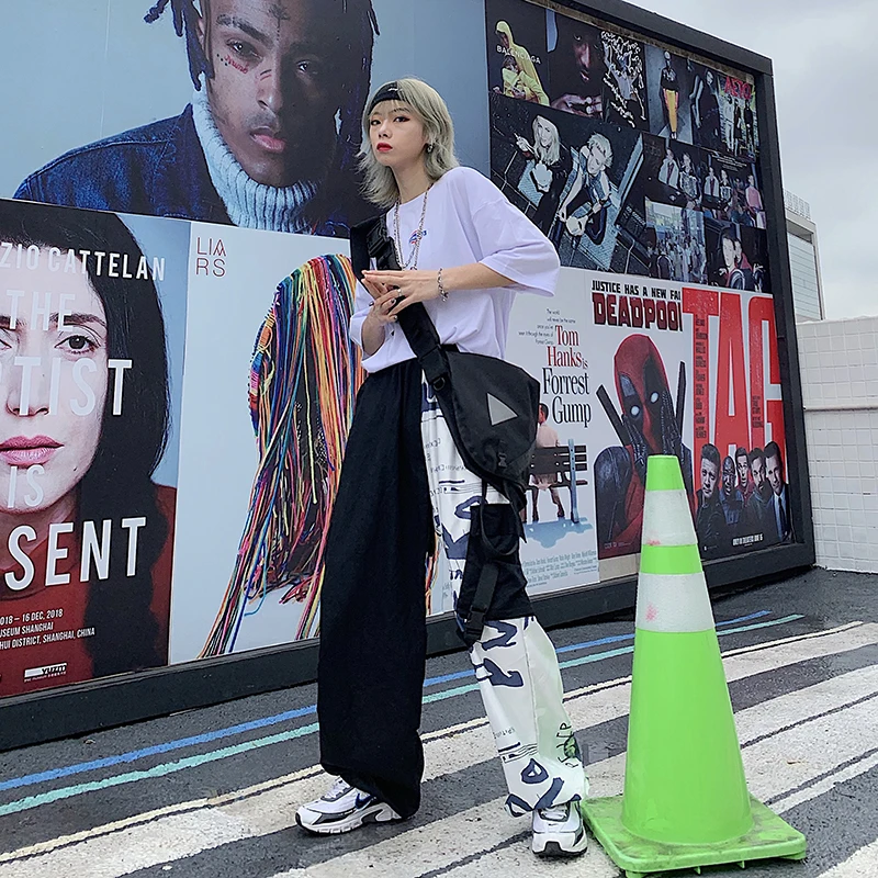 

Korean Ins Harajuku Cargo Pants Women Fashion High Waist Causal Loose Patchwork Long Capris Streetwear Trousers Hipster Unisex