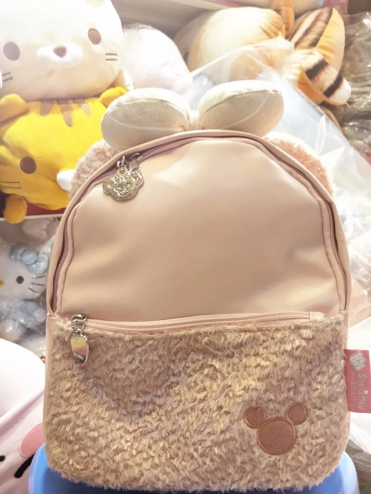 Cartoon Anime Shellie May with Soft Bowknot & Duffy Bear Plush Ear PU Nylon Backpack School Shoulder Bag Kawai Children's Gift |