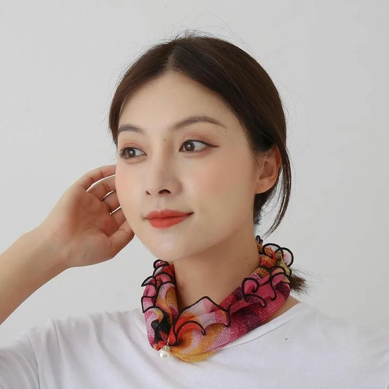 Шарф женский шифоновый кружевной с деревянными ушками и золотыми нитями 11 цветов