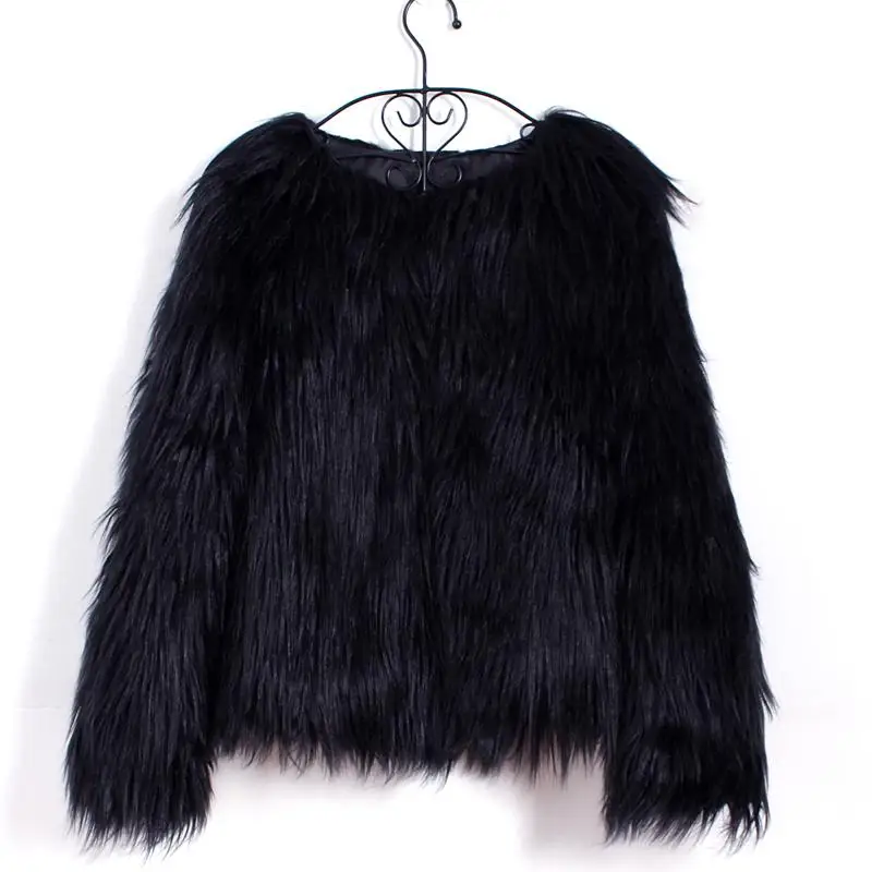 

Autumn Winter Coat Jacket Fur Coat Women Fluffy Warm Long Sleeve Female Outerwear Hairy Collarless Overcoat