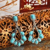 retro drop shaped eight stone inlaid pendant earrings womens earrings new fashion metal earrings accessories party jewelry