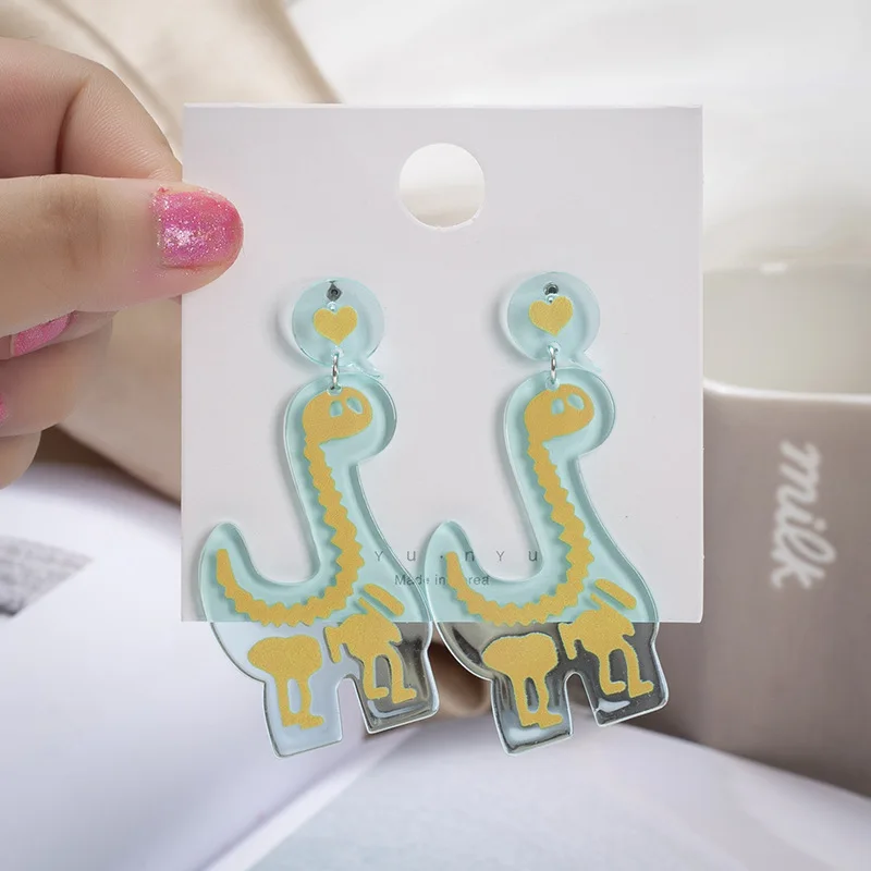 

Charmsmic Green Dinosaur Drop Earrings For Children Girls Transparent Carton Ear Jewelry Accessories Anti Allergy High Quality