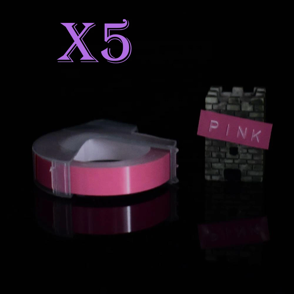 Pink Многоцветный 5 рулонов 3D 9 мм ПВХ тиснение этикеток лента совместимый с dymo 1610 12965 ручной принтер этикеток для Motex E101 производитель этикеток - Цвет: Pink