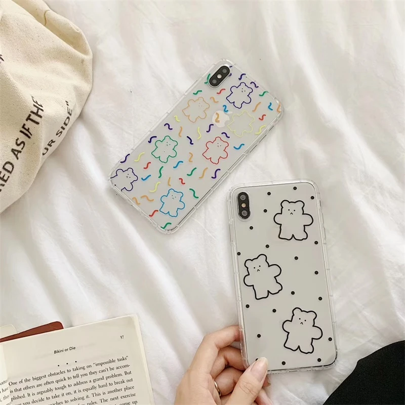 Cute wave point Super Fire Candy Color Bear phone case For iphone 11 Pro XS MAX XR 6s 7 8 Plus Simple Clear TPU Back Cover | Мобильные