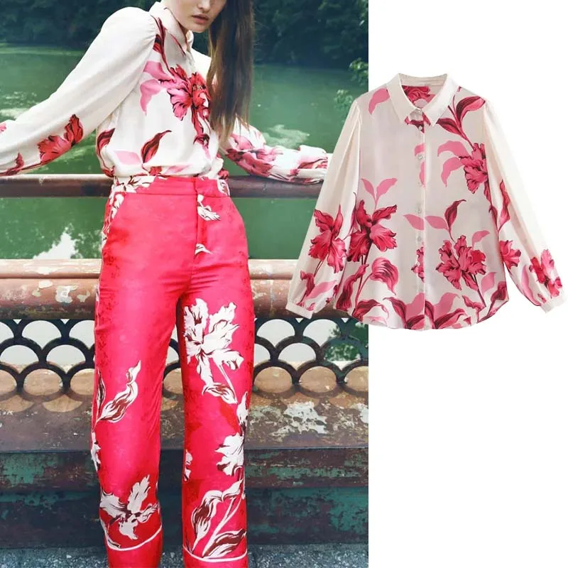 

Vintage Floral Print Shirts Woman Summer 2021 new fashion Long Sleeve Elegant Casual Button Up Blouse