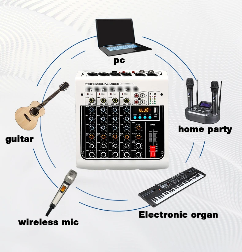 Профессиональный 6 канальный микшер с Bluetooth микшерная диджейская консоль