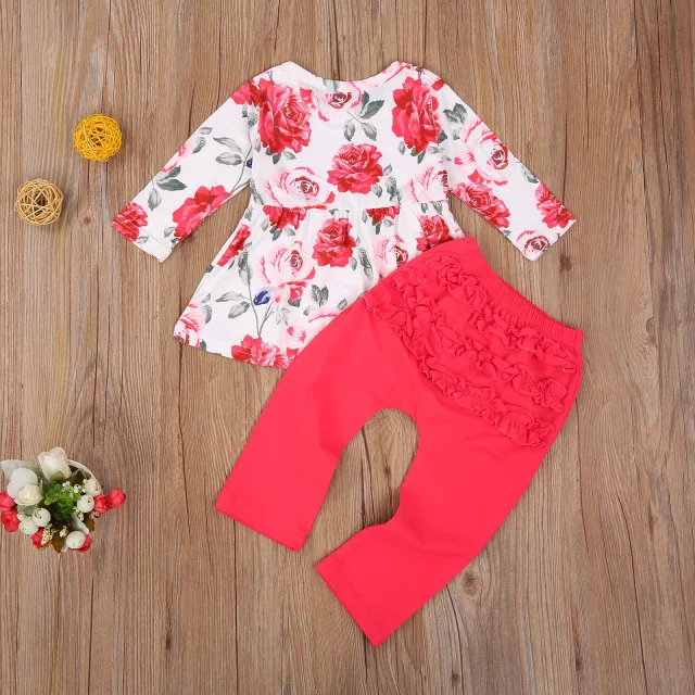 Укороченный топ с цветочным рисунком для новорожденных + красные длинные штаны