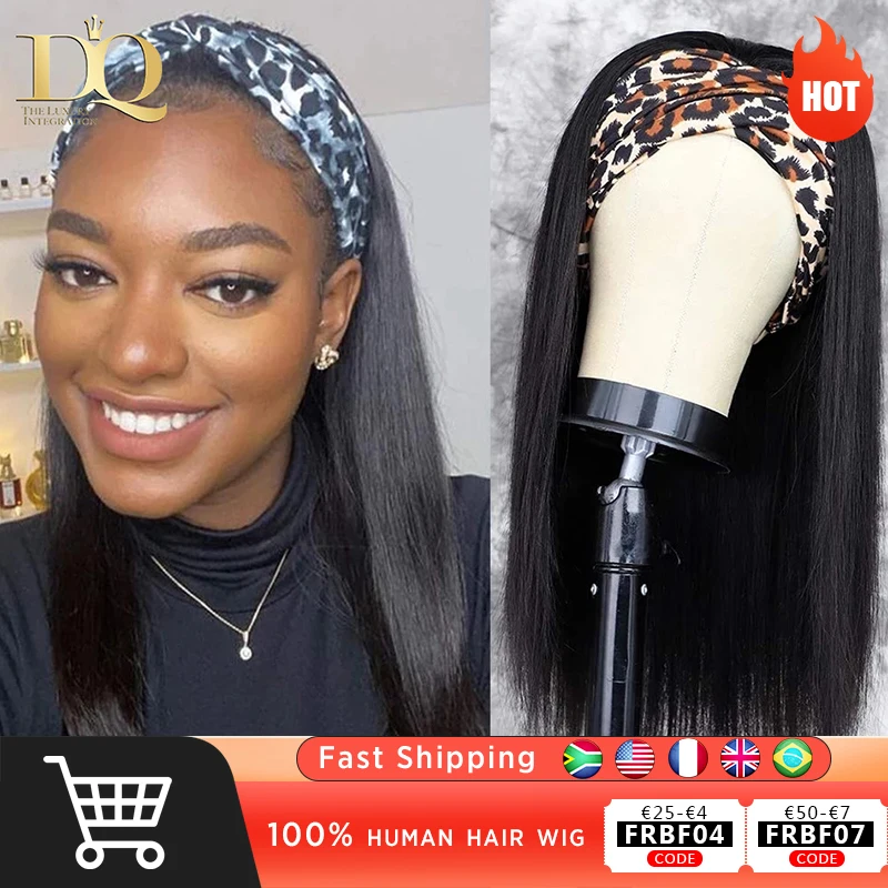 

Women's Headband Wig Human Hair Straight Glueless Brazilian Wigs For Black Women Remy Full Machine Made