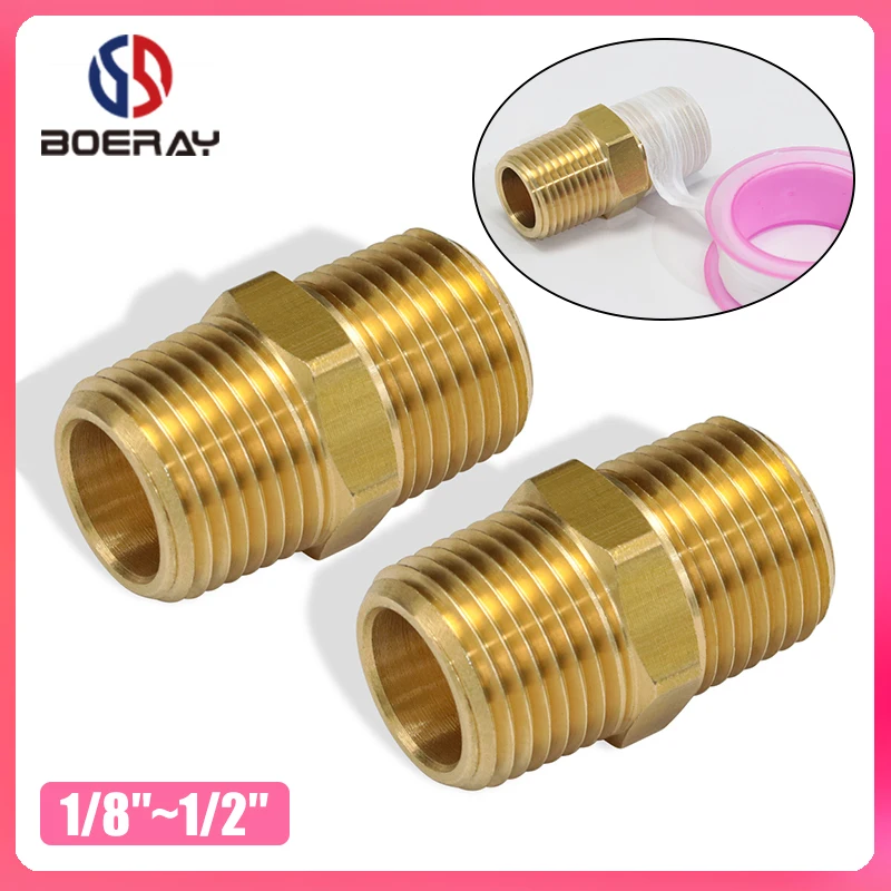 2pcs NPT Male Thread 1/8&quot 1/4&quot 3/8&quot 1/2&quot Brass Pipe Tube Fittings Straight Hex Nipple Joint(Model:3325) | Обустройство