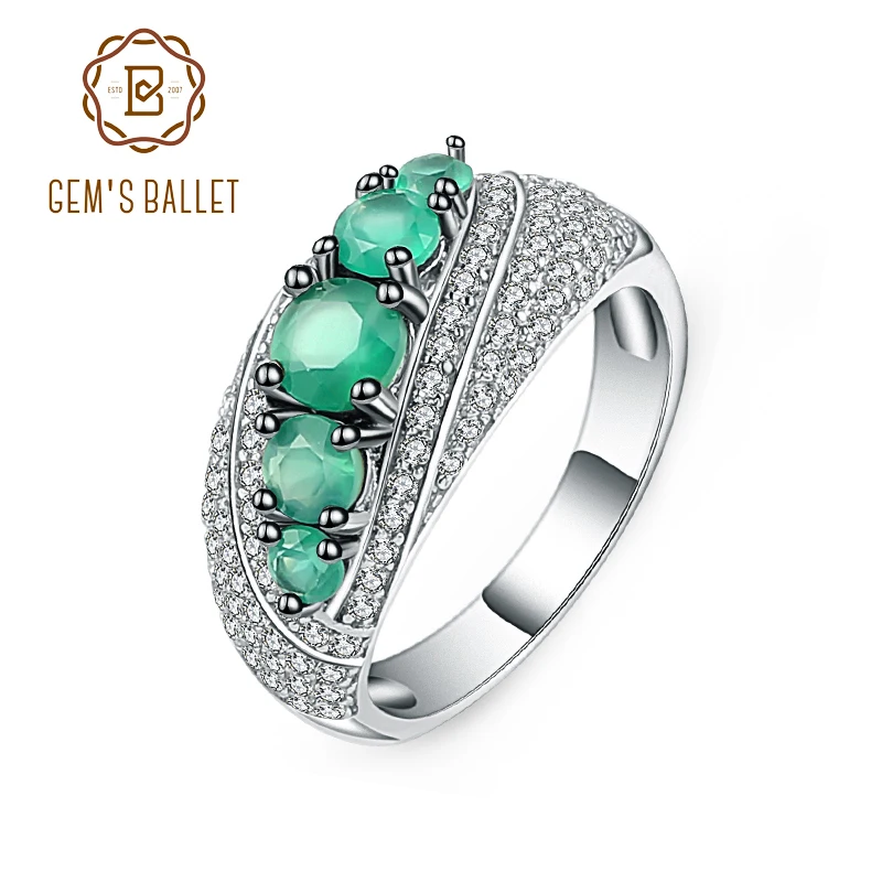 

Gem's Ballet 1.22Ct Round Natural Green Agate Gemstone Vintage Rings 925 Sterling Silver Fine Jewelry For Women Elegant Gift