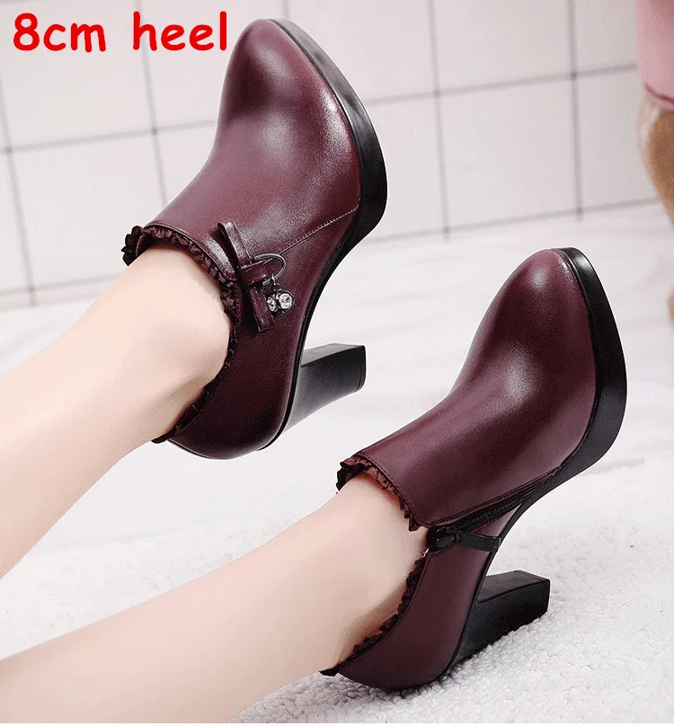 PU 8cm burgundy Qiannml/Большие размеры 32, 33-43, женская обувь с глубоким носком на каблуке, г. Теплые Меховые Туфли-лодочки на платформе женские офисные туфли на высоком каблуке - Цвет: PU 8cm burgundy