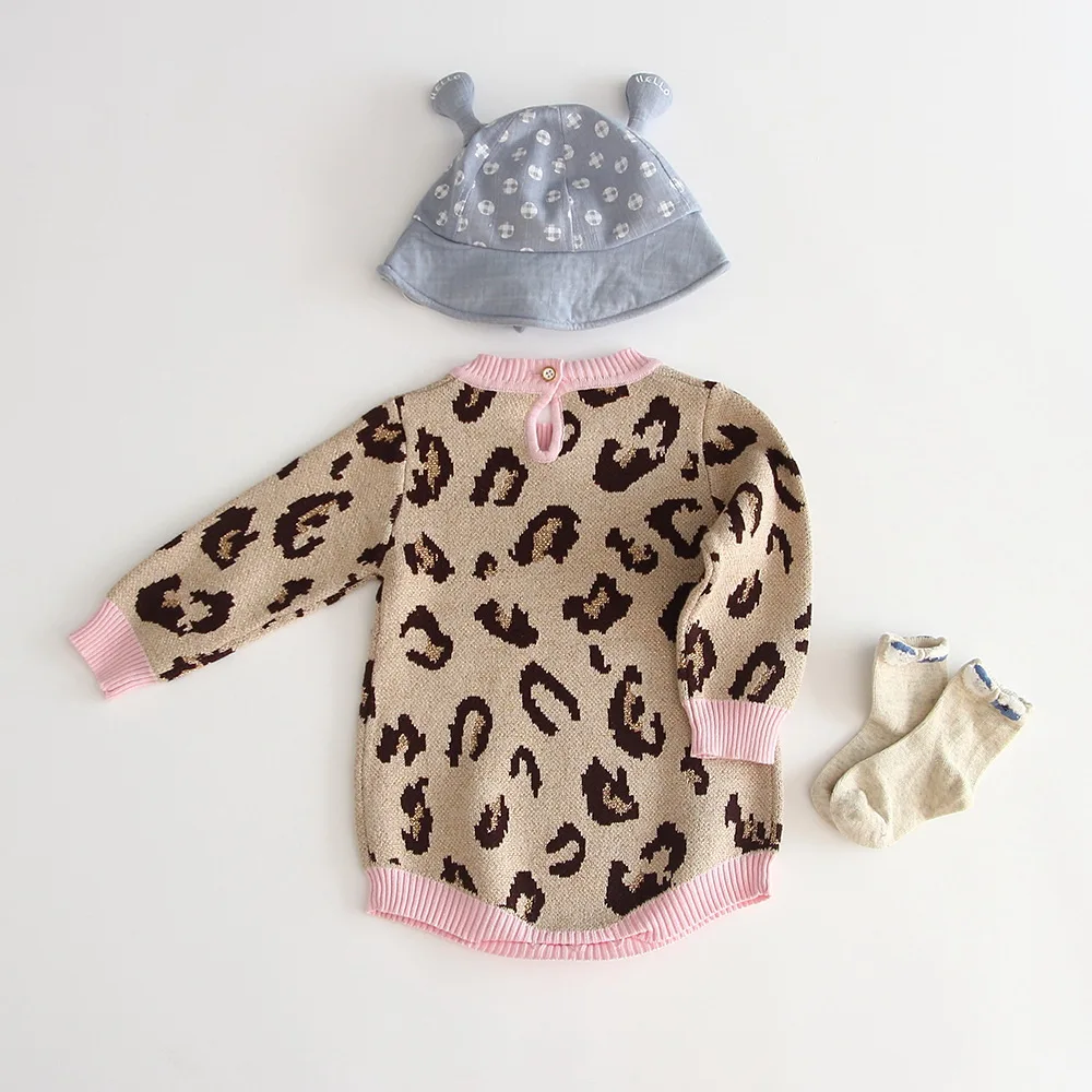 

Leopard Love Heart Baby Girl Romper 2020 Valentines Day Long Sleeve Princess Knitted Cotton Bodysuit Baby Clothes 0-3T E93017