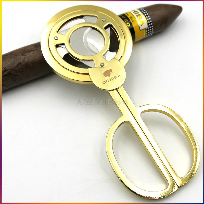 COHIBA благородный нержавеющей стали тройным лезвием кубинские сигары ножницы острые Staright резки сигар Золотой W/Подарочная коробка торговля