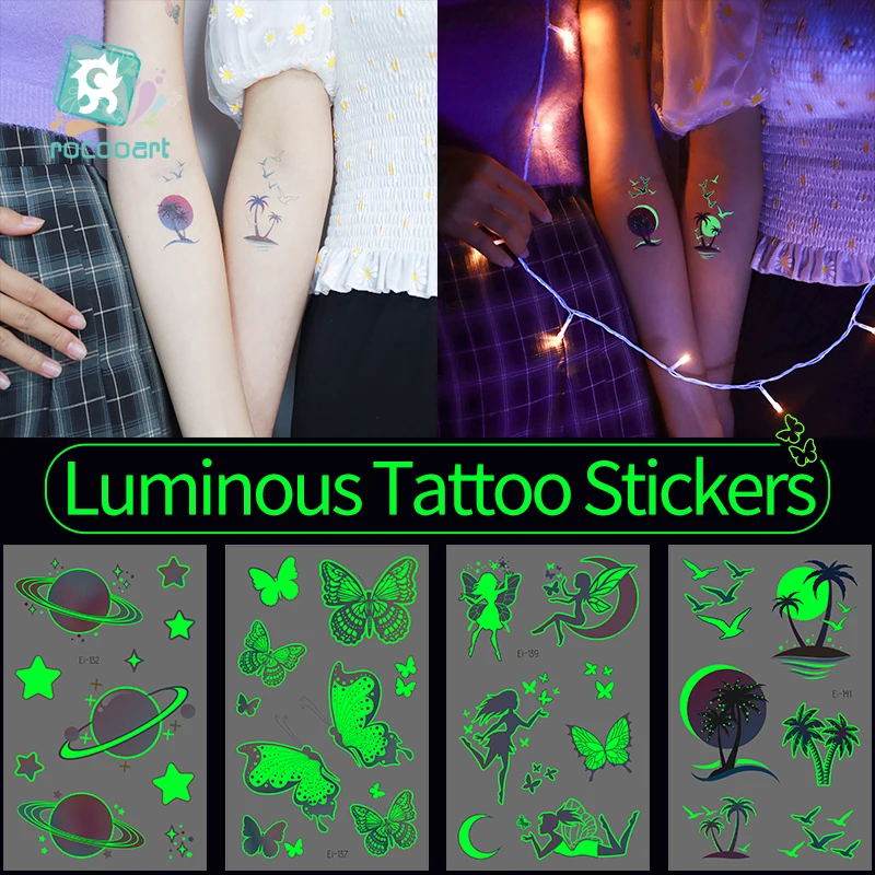 

Tattoo Stickers Luminous Women Temporary Fake Tattoos Glow Paste on Face Arm Leg for Girls Children Body Art Butterfly Sticker