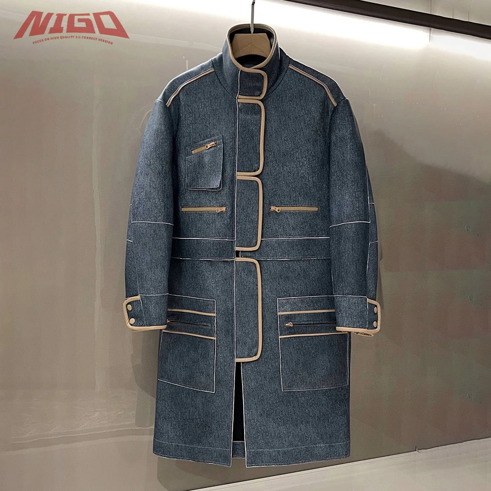 

Длинное пальто NIGO 21ss из денима и овчины # nigo9789