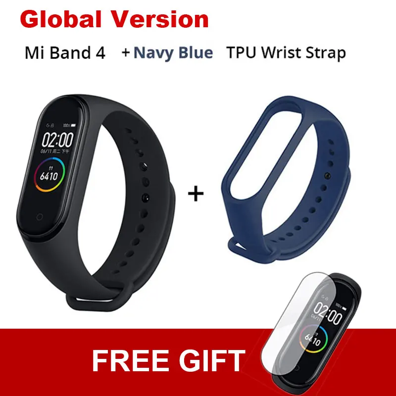 Add Navy Blue TPU Xiaomi mi Band 4 новейший mi band 4 Mp3 музыкальный цветной экран фитнес частота сердечных сокращений Bluetooth 5,0 умные часы - Цвет: Add Navy Blue TPU