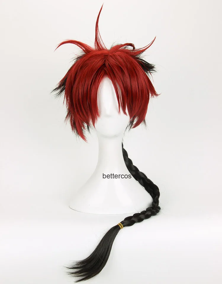 Seraph of The End Crowley Eusford Cosplay Wigs Styled Black Red Braided Heat Resistant Synthetic Hair Wig + Wig Cap