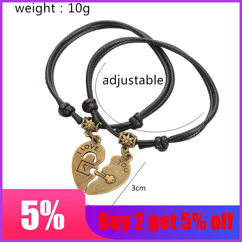 Модный браслет с подвеской в форме сердца 2 шт. Женский плетеный ручной работы