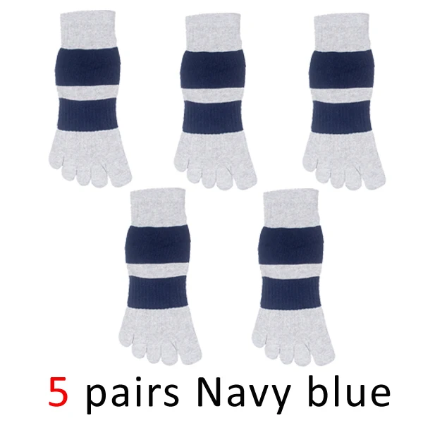 Navy blue VERIDICAL, модные мужские Компрессионные носки из чесаного хлопка, носки с пятью пальцами, носки в полоску, подарки для мужчин, 5 пар/лот - Цвет: Navy blue