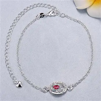 

Stylish silver jewelry Europe and the United States hot sales elegant hollow fancy foot chain SPA006-C red SPA006