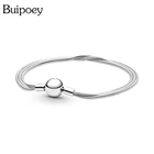 Buipoey, Новый Змеиный браслет-цепочка серебряного цвета, 3 тонких браслета, подходят для оригинальных брендов, изящный браслет из бисера для женщин, очаровательный браслет