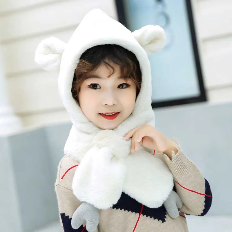 2 в 1 осенне зимний Розовый Серый Белый шейный платок для девочек с шапкой Детский