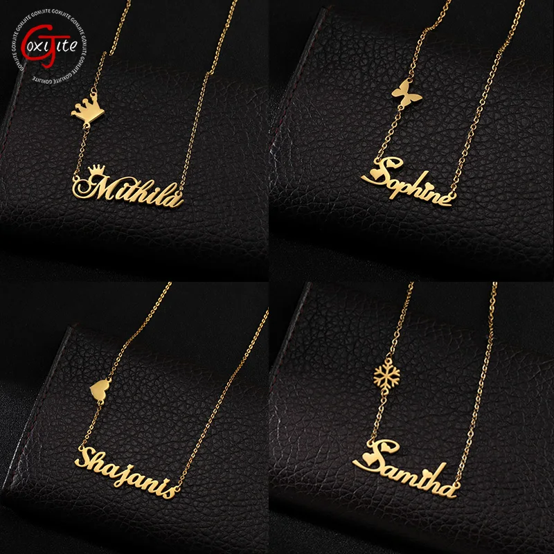 Stainless Steel Custom Name Necklaces Crown Butterfly Pendant Personalized Necklace For Women Jewelry Gift