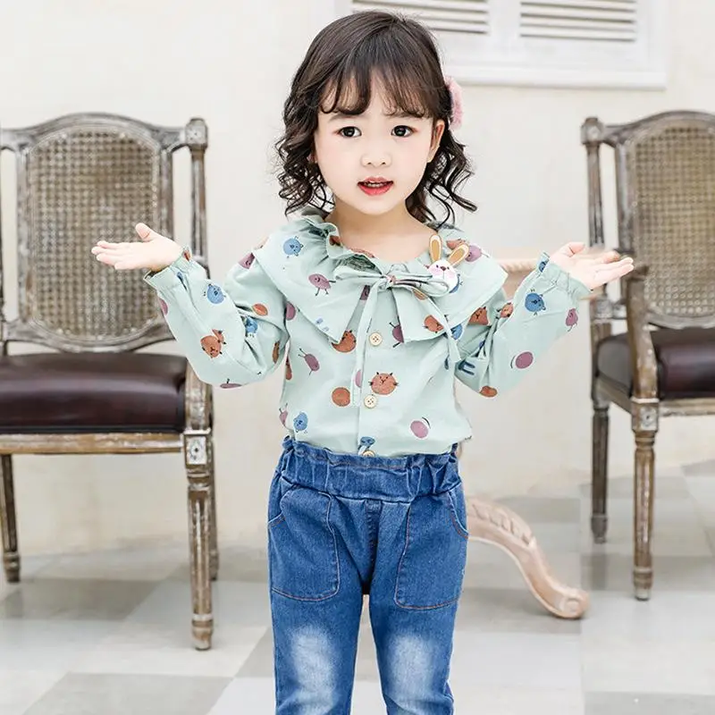 

children's clothing kids clothes baby suit new cotton long sleeve floral shirt + pants 1-2-3 girls clothes