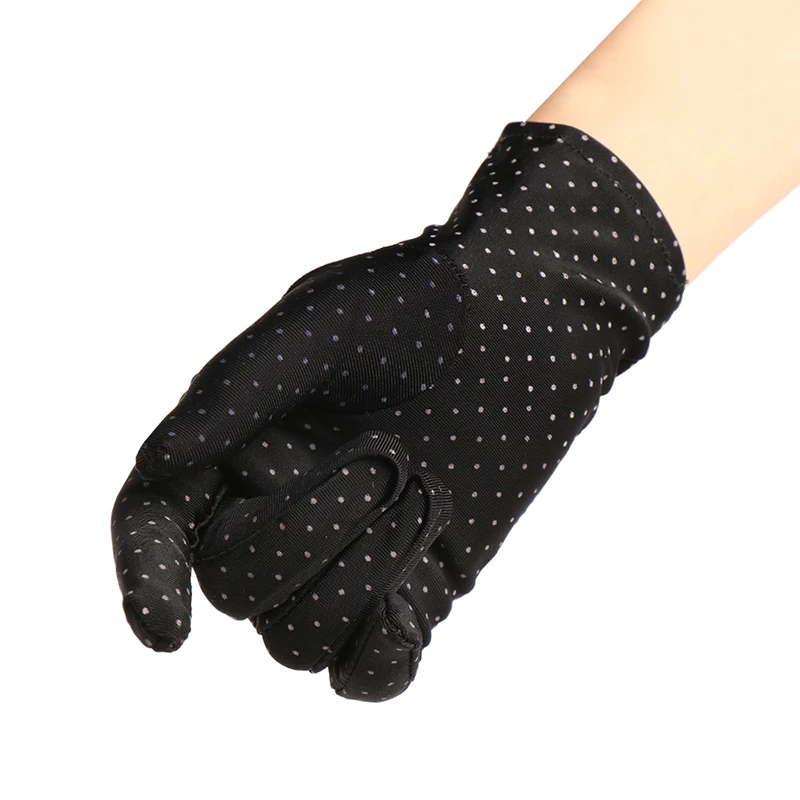 Модные солнцезащитные перчатки на запястье эластичные варежки в горошек женские