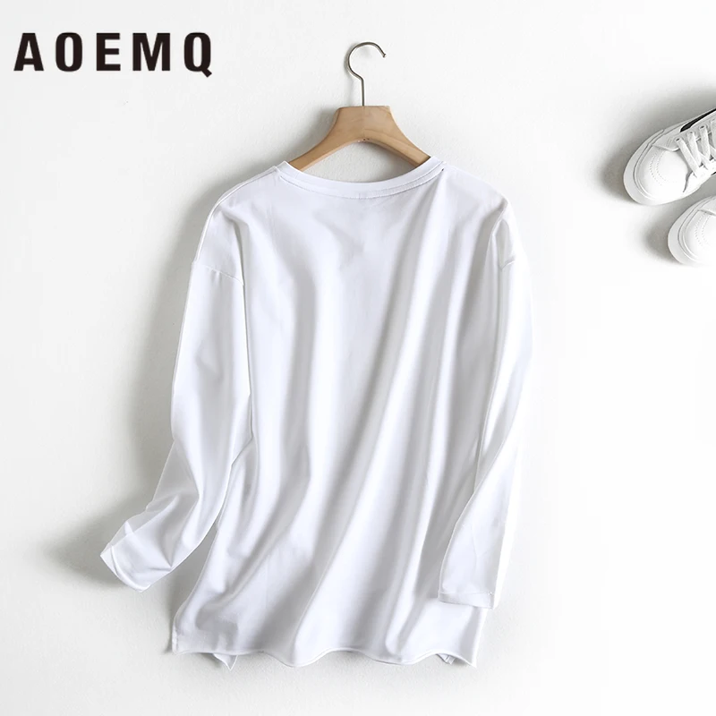 AOEMQ повседневные рубашки белый/черный цвет американская девушка Характер печати рубашки женские топы хлопок легко чистить Осенняя женская одежда