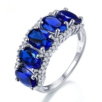 hutang classic womens ring jewelry created sapphire 5 stone solid 925 silver wedding engagement ring bague femme argent 925