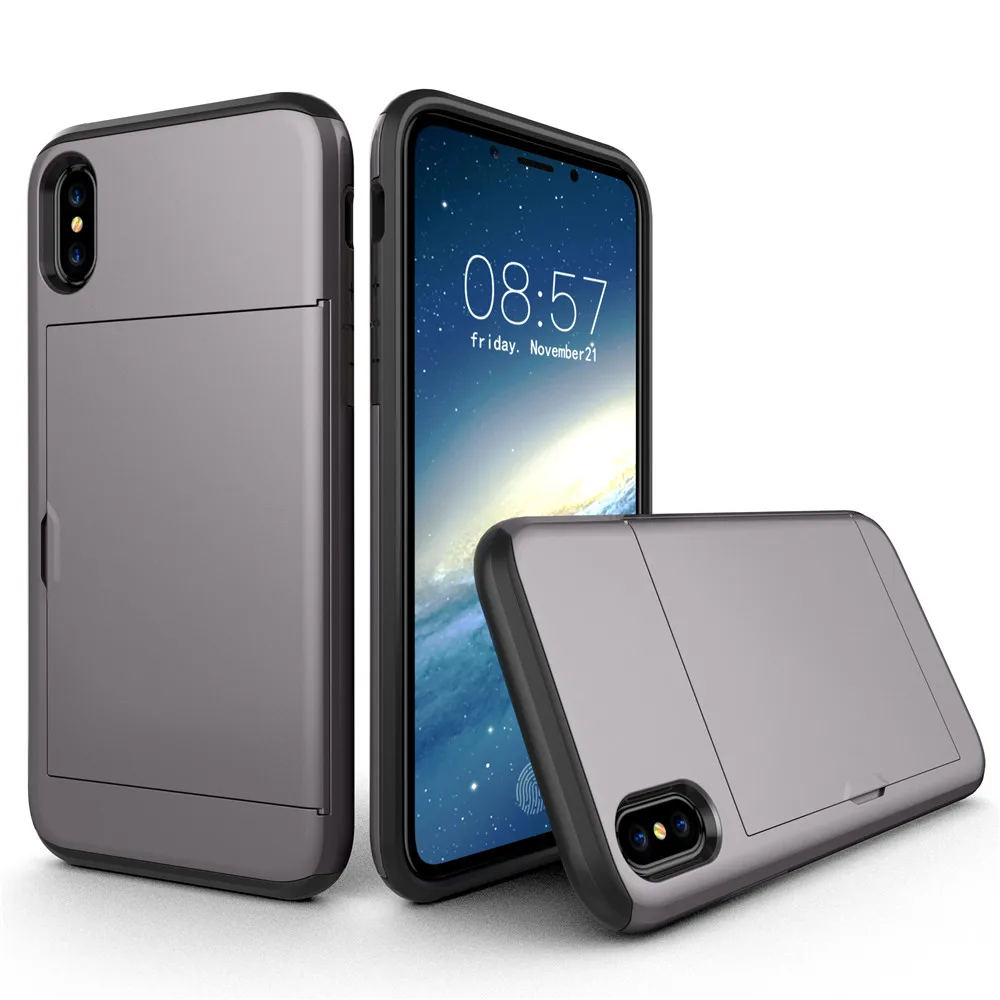 Чехол VRSDES для iPhone 7, 7 plus, 8, 8 plus, 5S, 6 слотов для карт, ударопрочный Жесткий ПК, мягкий ТПУ Гибридный чехол-кошелек для iPhone X, XS, чехол для MAX XR - Цвет: Gray