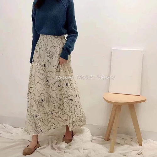 

Женская длинная юбка-макси с высокой талией, длинная шифоновая юбка с принтом в стиле бохо, лето 2021