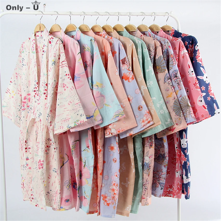 

17Colors Cotton Woman Sleepshirts Kimono Yukata Japanese Style Floral Loose Long Sleepwear NightGown Cardigan Leisure Bathrobe