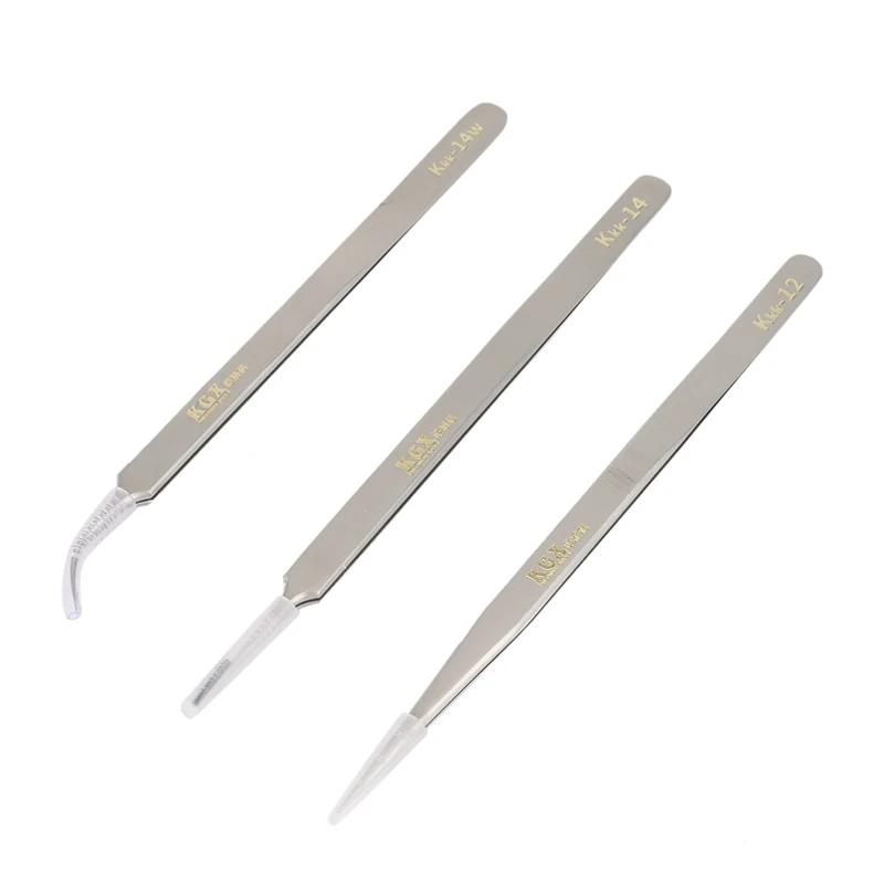 

KGX 3Pcs Precision Anti-Static Stainless Steel Anti-Magnetic Tweezers Set, Used for Welding Mobile Phone Repair