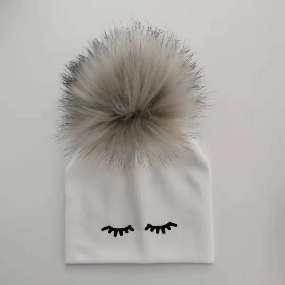 1 eye white Хлопковые шапки для новорожденных, Детские помпоны, реквизит для фотосессии, кружки мистер и миссис, детские шапки, аксессуары для мальчика, шапочка для маленьких девочек, детские шапки - Цвет: 1 eye white