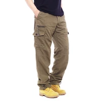 multi pocket loose trousers new cotton overalls mens casual pants elastic waist plus size pants multi pocket loose trousers