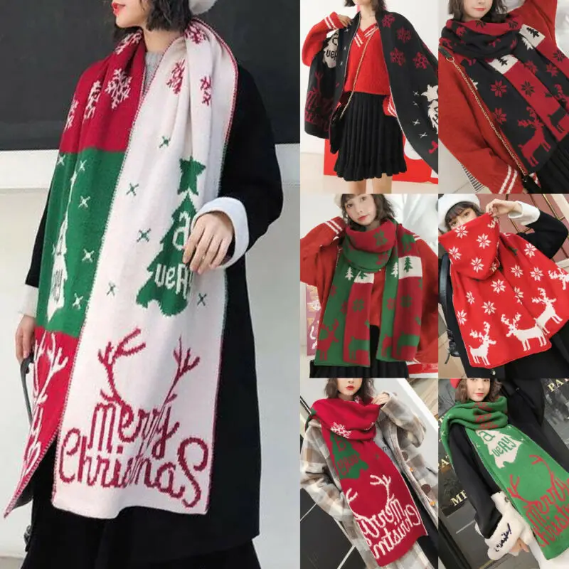 Унисекс Рождественский шарф для мужчин и женщин зимний теплый Снежинка Олень