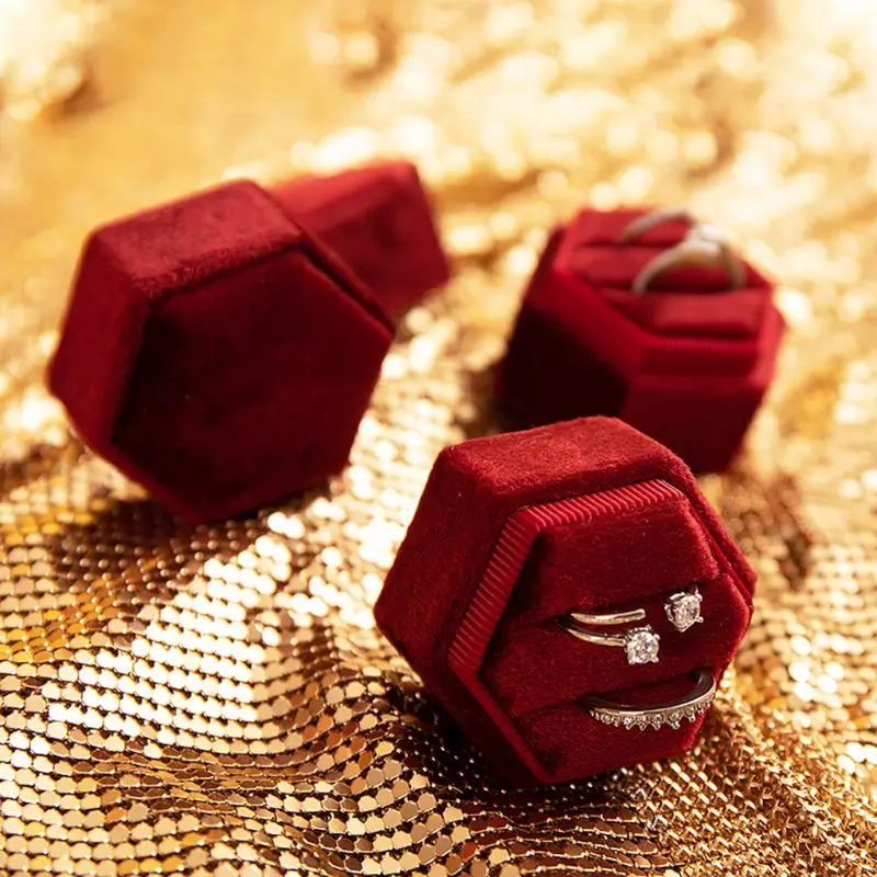 Шкатулка для колец с шестигранным бархатным замком двойной держатель со съемным