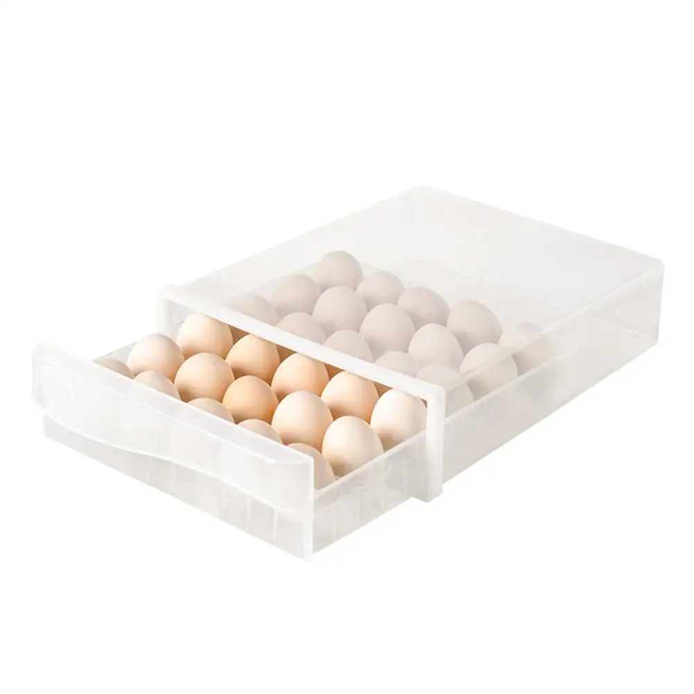 

SingleLayer 30 Grid Egg Storage Rack Transparent Anticollision With Lid And Drawer Stackable Kitchen Refrigerator Storage Box