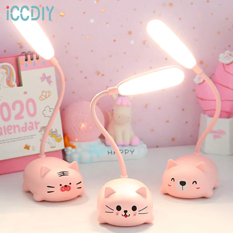 

Cartoon cute pet animal bear pig cat dog usb recharge battery led table night light Child eye protection warm white desk lamp