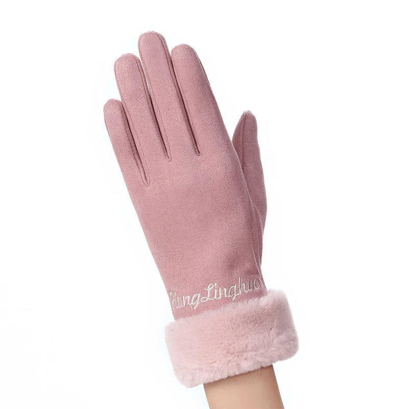D Pink Модная зимняя женская обувь теплые детские джинсы с кашемиром Glovers три ребра с милым медведем варежки двойные толстые плюшевые Для женщин Сенсорный экран водительские перчатки - Цвет: D Pink
