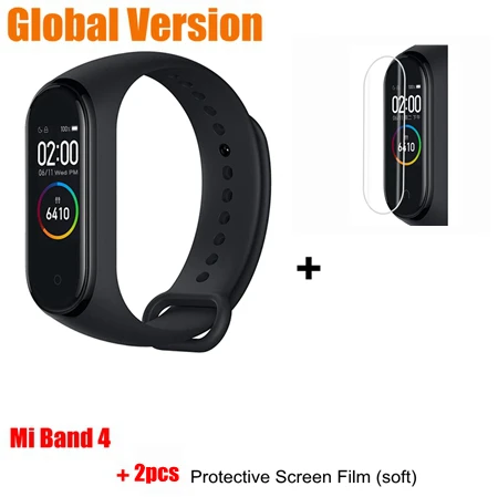 Global add 2pcs film Xiaomi mi Band 4 смарт-браслет mi Band 4 браслет трекер сердечного ритма 0,9" Большой AMOLED экран 5 АТМ водонепроницаемый браслет - Цвет: Global add 2pcs film
