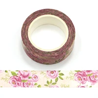 1pc 15mm10m pink rose flowers decorative washi tape scrapbooking masking tape school office supply stationery washi tape