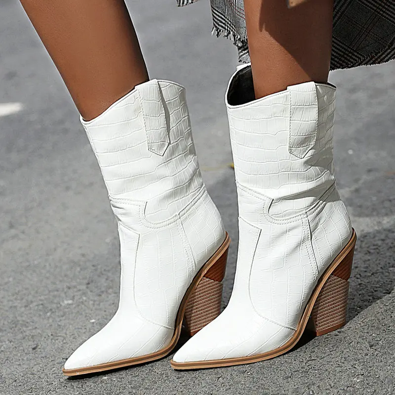 Женские ковбойские ботинки из искусственной кожи на квадратном каблуке красные