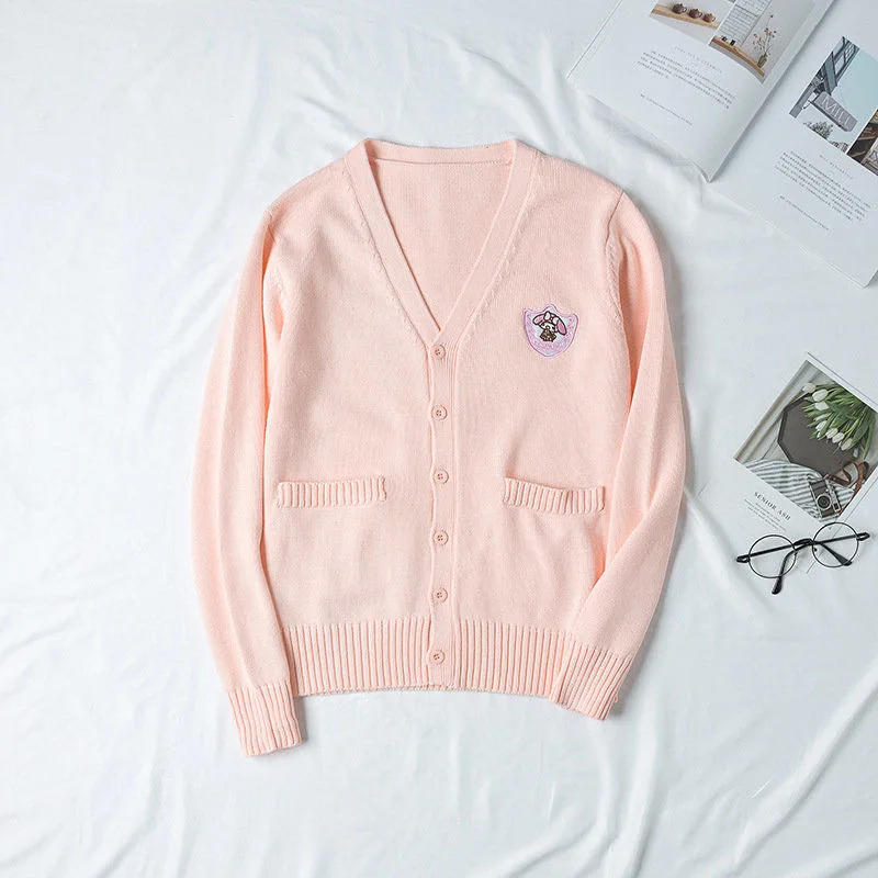 Japanese School Girl Uniform Spring Autumn Embroidery Long Sleeve V-neck Single-breasted Knitted Sweater JK Uniforms Cardigan |