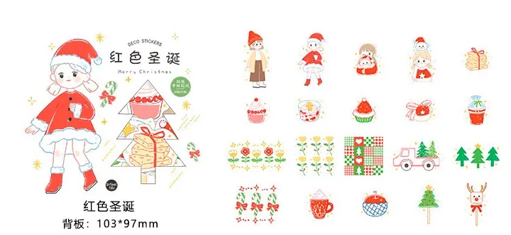 HongSeShengDan 40 шт./партия Kawaii канцелярские наклейки Рождественский Снеговик дневник декоративные мобильные наклейки Скрапбукинг DIY ремесленные наклейки - Цвет: HongSeShengDan