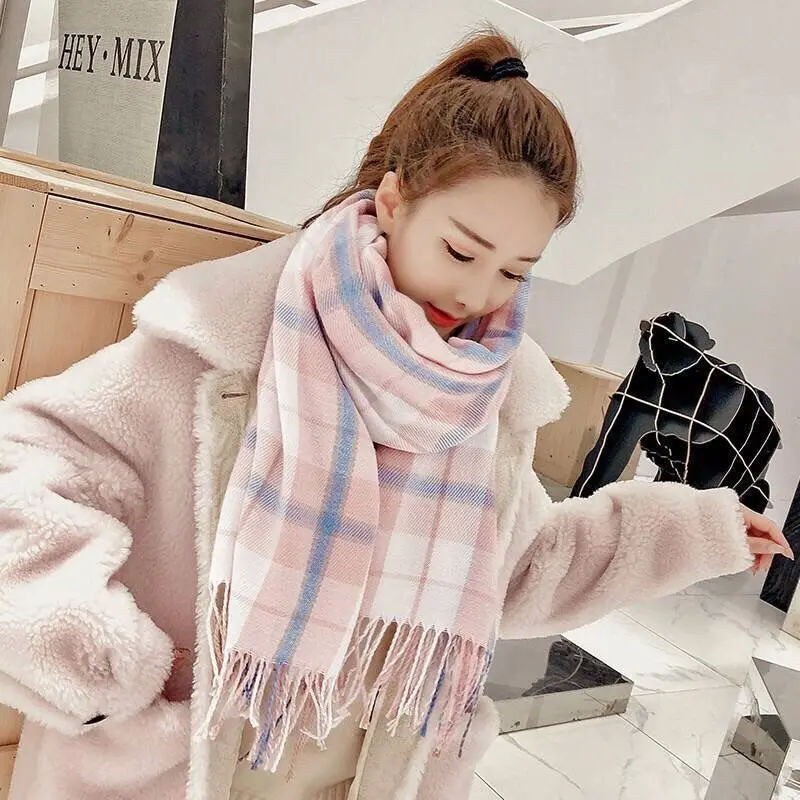 Scarf Female student Korean version of Japanese plaid tassel scarf  Soft and skin-friendly autumn Winter Keep warm scarf