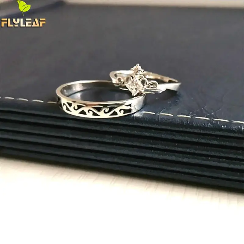 

Real 925 Sterling Silver Rings For Women Zircon Fine Jewelry Open Couple Ring Men High Quality Valentine's Day Gift Flyleaf