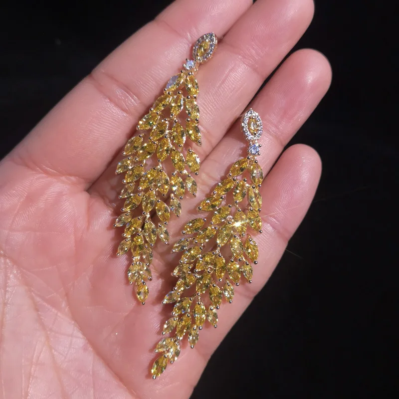 Dazz Trendy Yellow CZ Crystal Zircon Tassel Earrings Fine Jewelry For Wedding Party Women Bride Indian Accessories Gifts 2019 | Украшения и